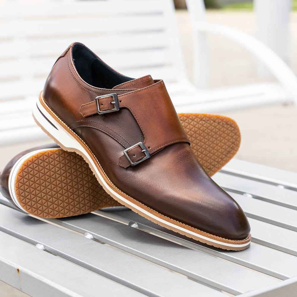 55-103-BRN LEGERRA Hand Burnished Italian Calfskin Monkstrap, Brown