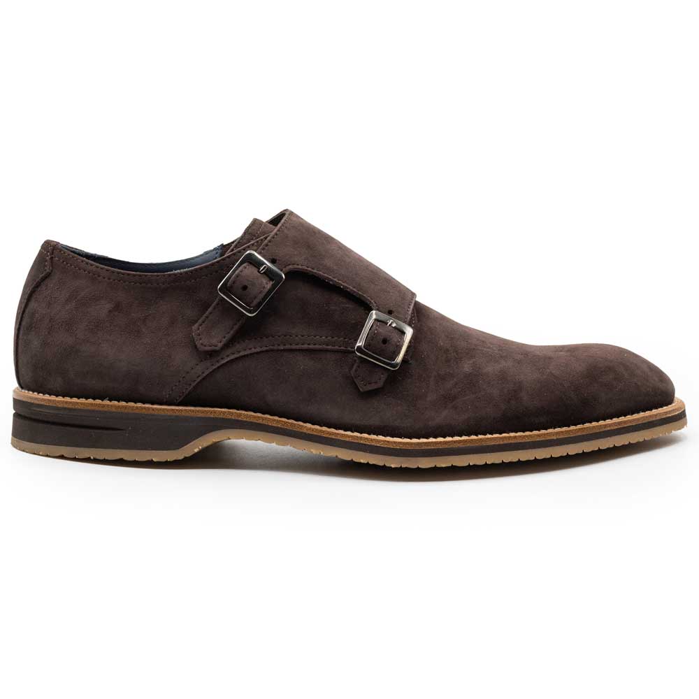 56-105-BRN LEGERRA Sueded Goatskin Monkstrap, Brown Zelli Italia