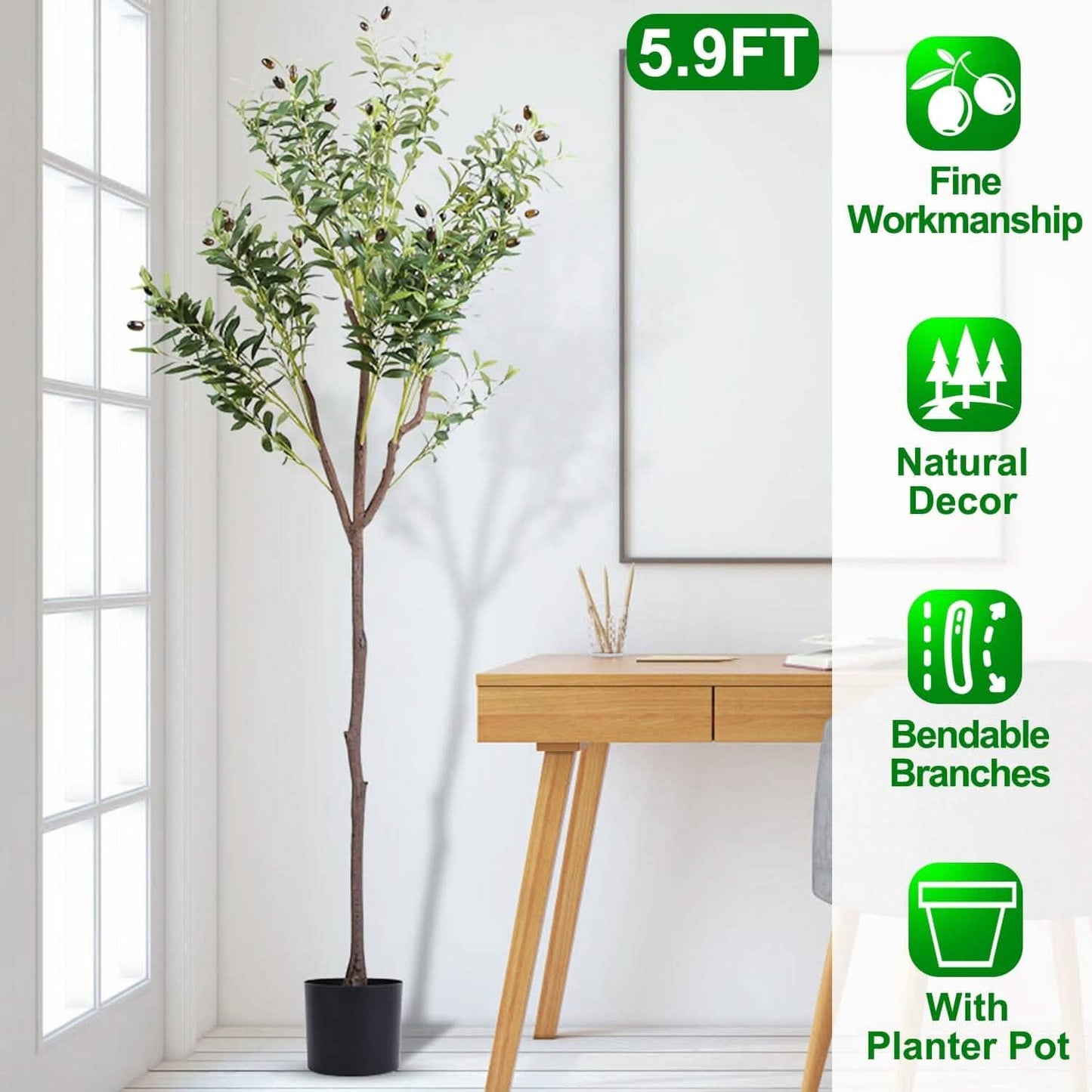 5.9ft Artificial Olive Tree with Lush Olive Branches and Fruits with Black Planter Pot DailySale