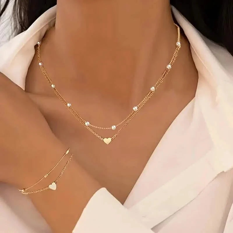 3pcs Heart Necklace & Bracelet Set for Women DailySale