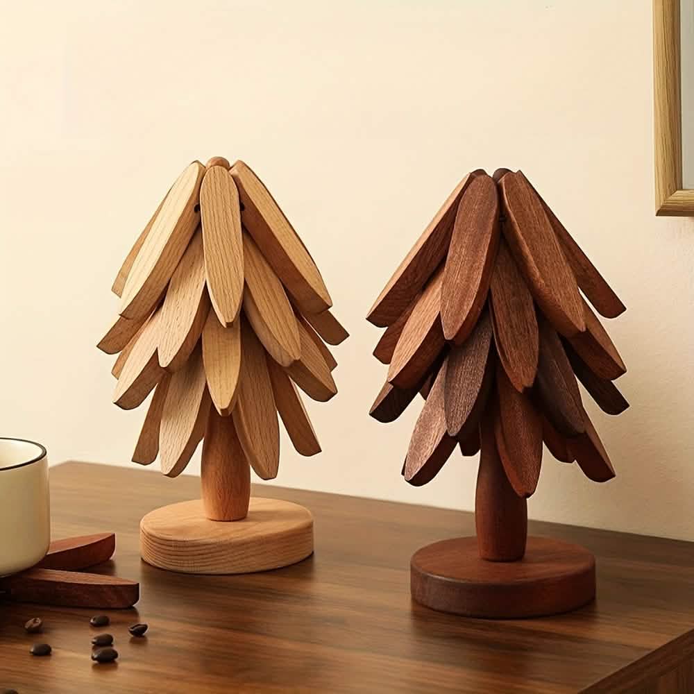 Solid Wood Heat-Resistant Table Mats – Tree-Shaped Coasters Set DailySale
