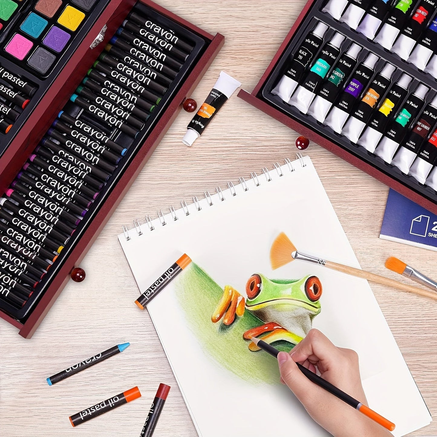 175-Piece Deluxe Art Set – Crayons, Colored Pencils & Acrylic Paints in Wooden Case DailySale