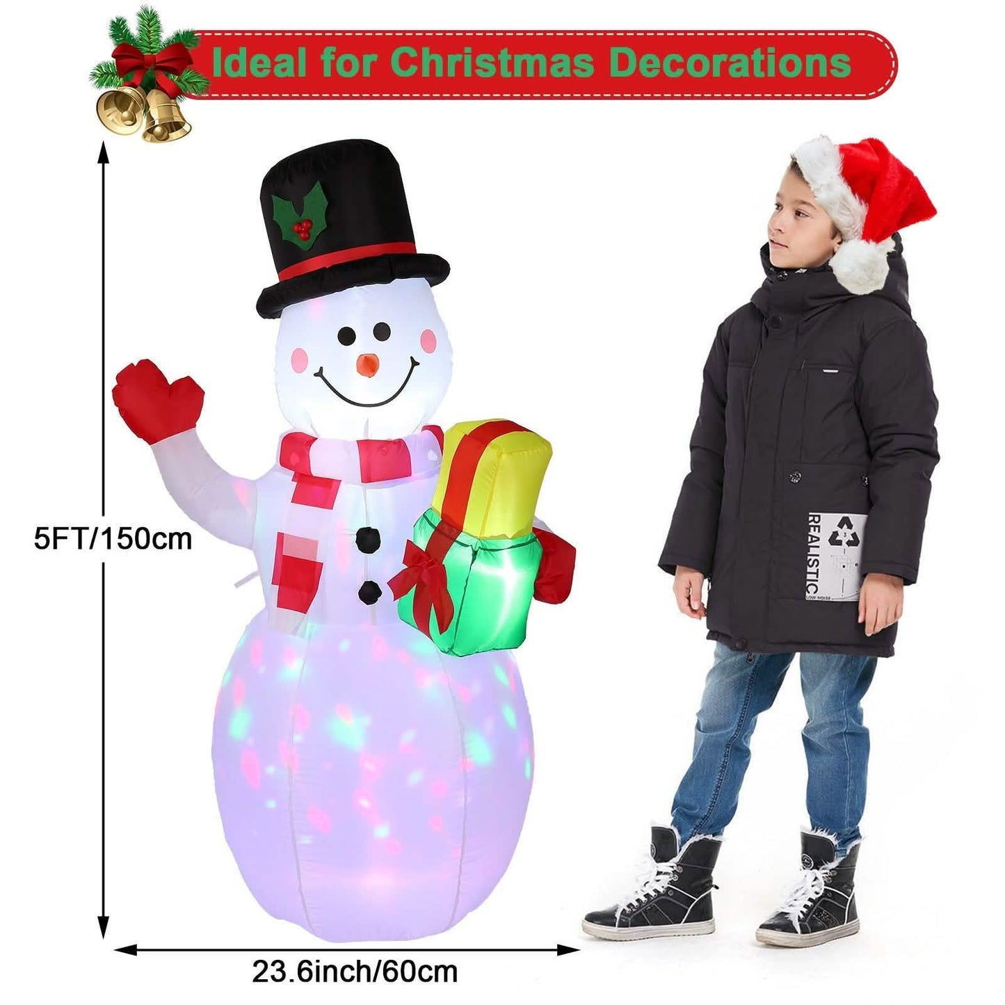 5FT Snowman Inflatable Outdoor Decoration Rotating LED Lights DailySale
