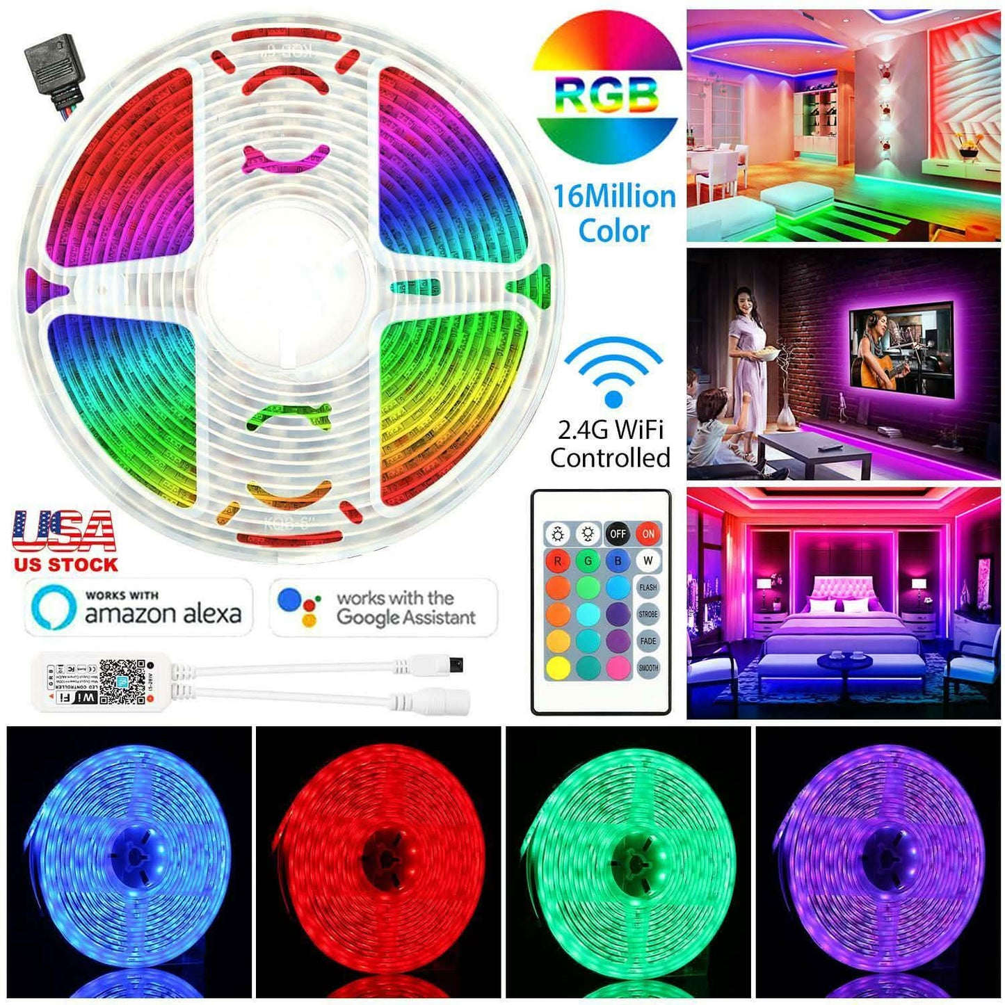 5M LED Strip Light 5050 SMD RGB Waterproof Smart WIFI IR APP Controller DailySale