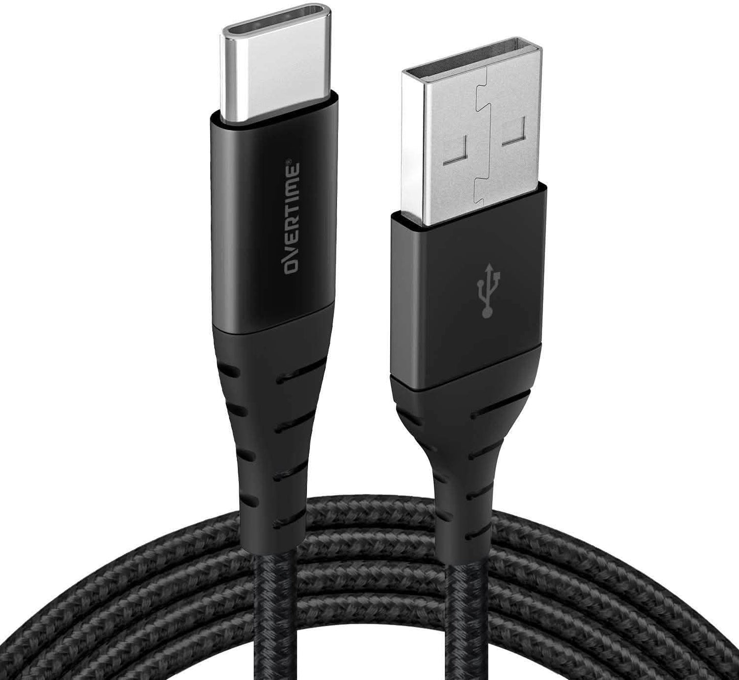 6 Ft. Overtime USB Type C Premium Braided Cable Fast Rapid Charging USB Cable Black DailySale