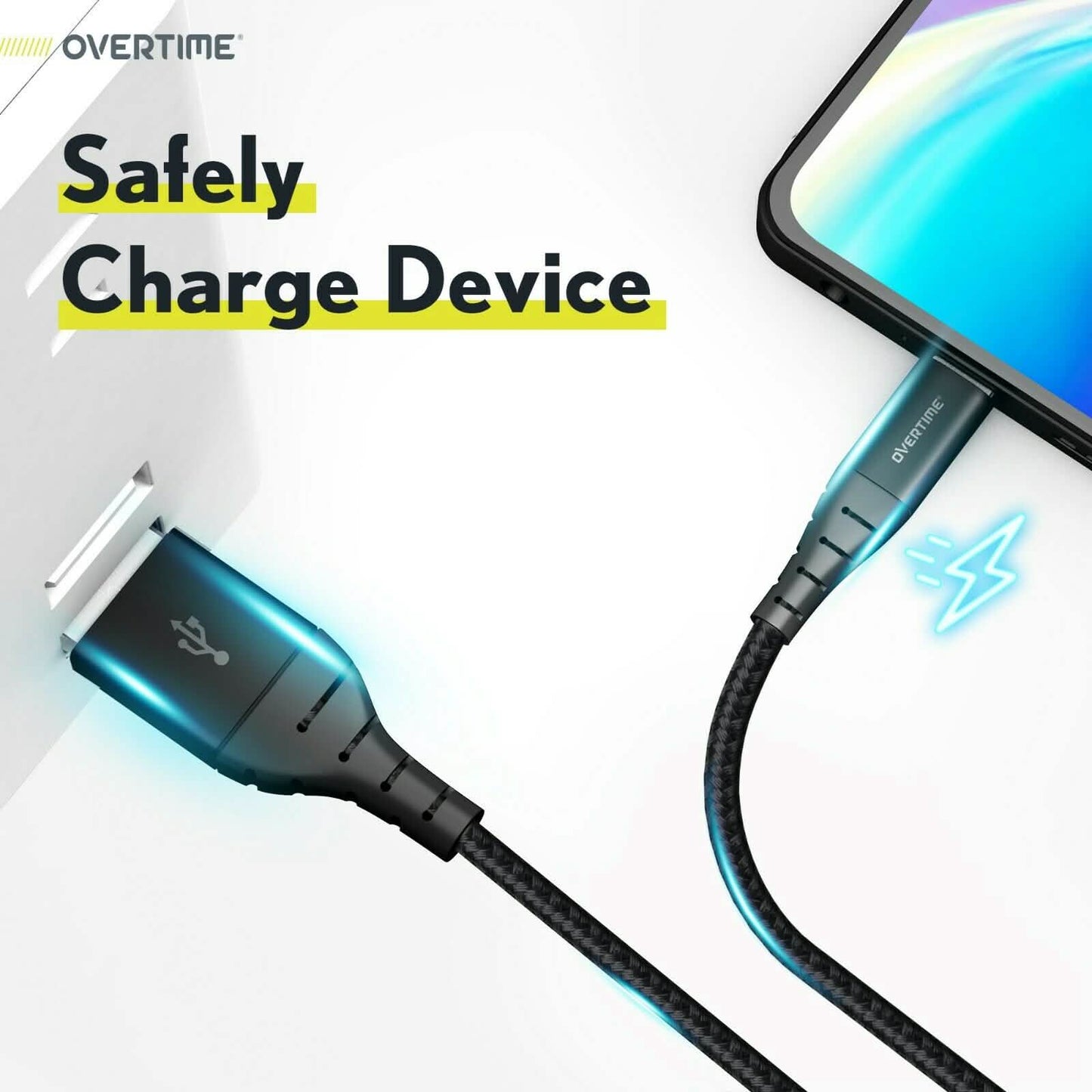 6 Ft. Overtime USB Type C Premium Braided Cable Fast Rapid Charging USB Cable Black DailySale
