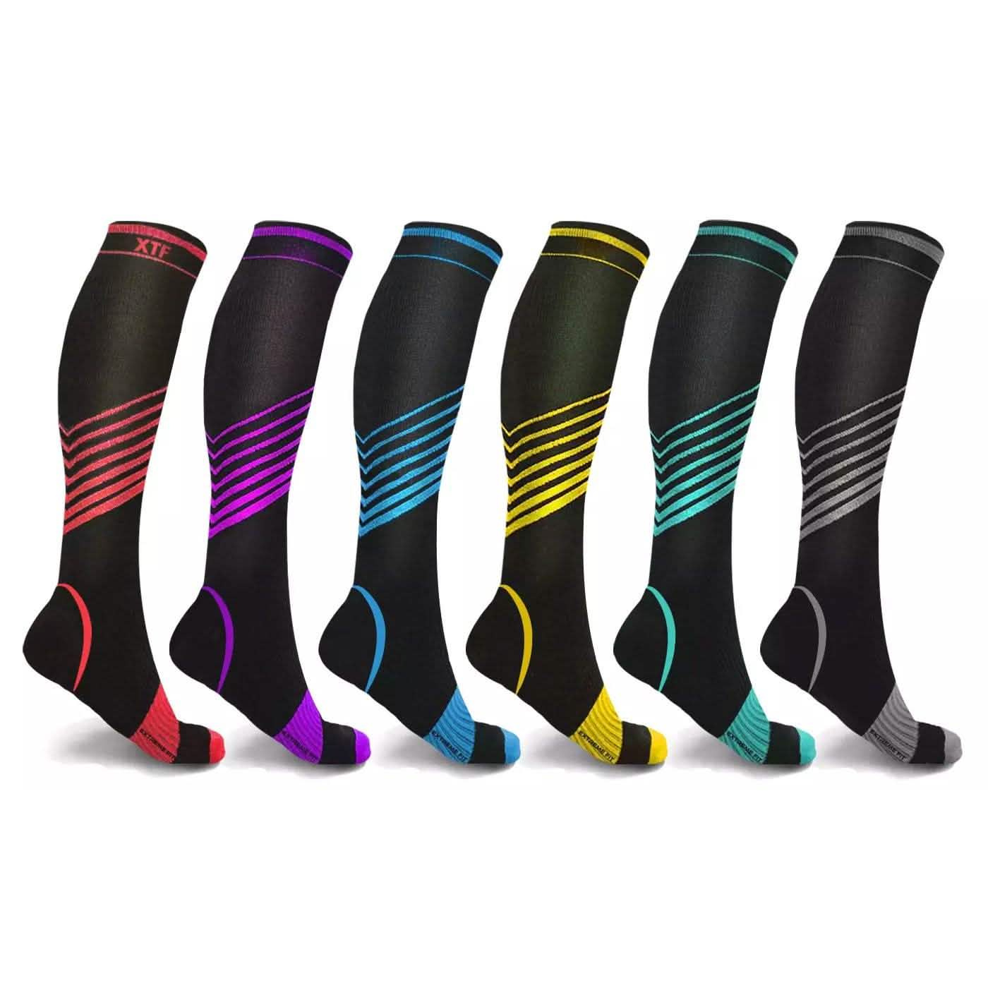 6-Pair: Ultra V-Striped Knee-High Compression Socks DailySale