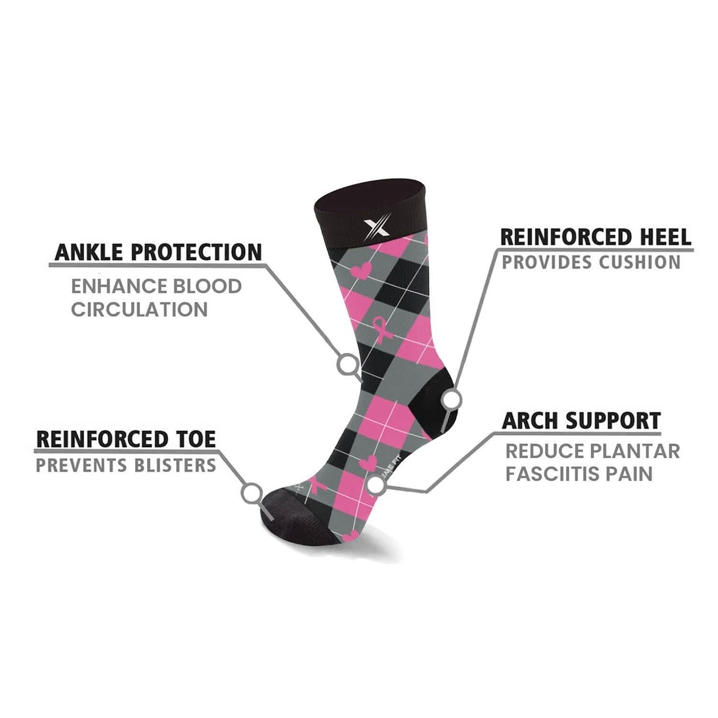 6-Pairs: Breast Cancer Awareness Crew Length Everyday Wear Compression Socks DailySale