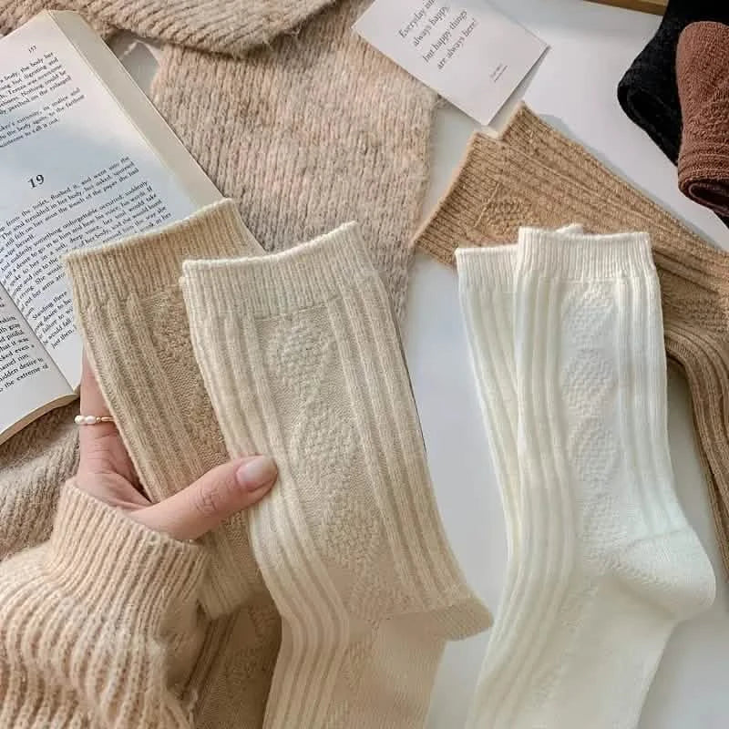 6-Pairs: Thick & Warm Cream Color Sock DailySale
