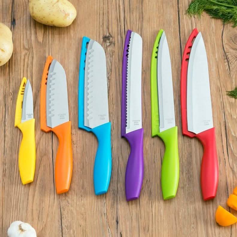 6-Piece Set: Sazon Stainless Steel Knife and Colorful Slip Covers DailySale