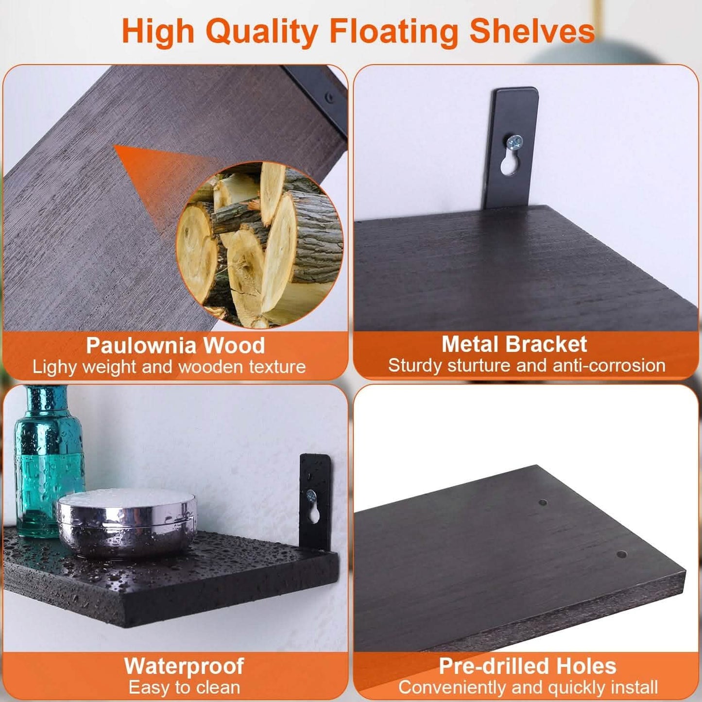 6-Piece Set: Wall Mounted Shelve Wood Storage Metal Bracket Display DailySale