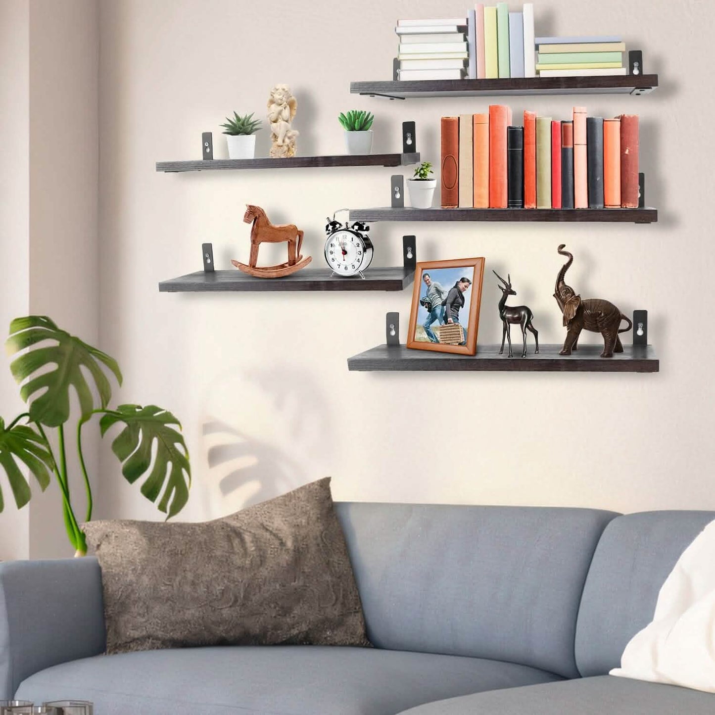 6-Piece Set: Wall Mounted Shelve Wood Storage Metal Bracket Display DailySale