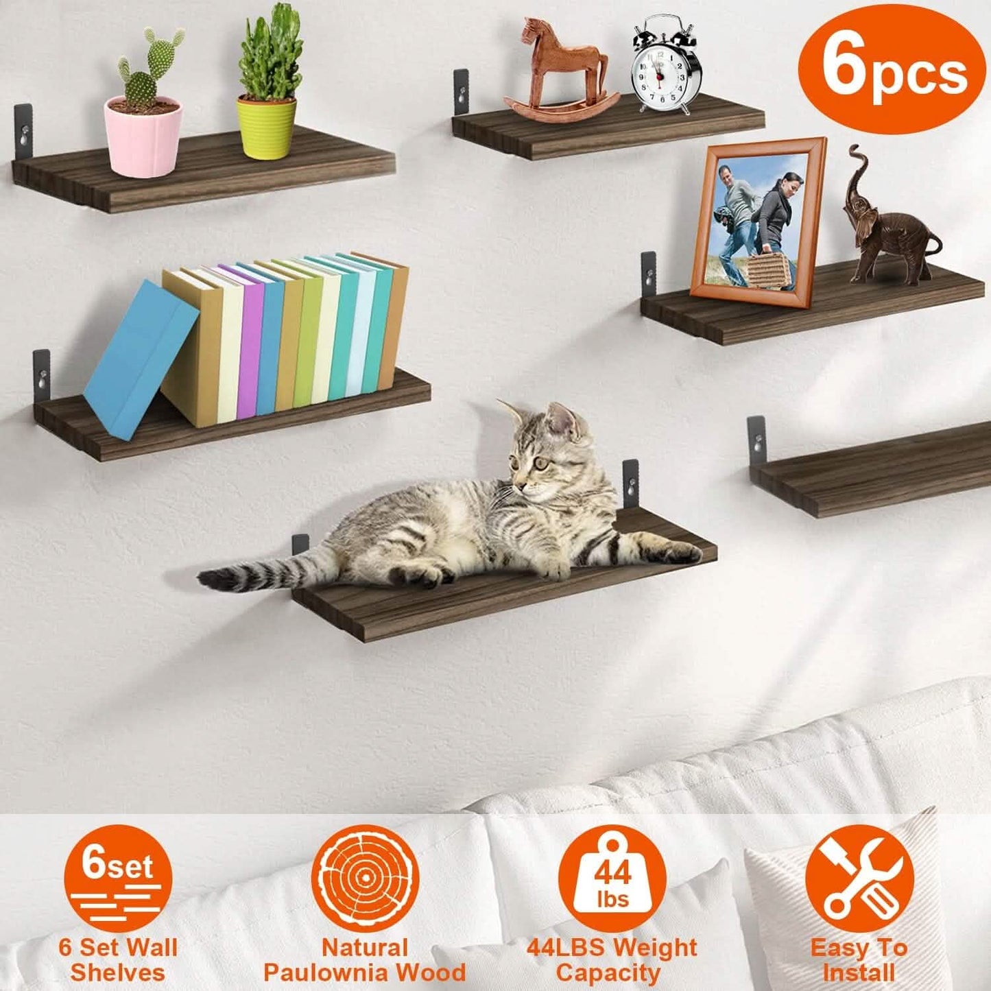 6-Piece Set: Wall Mounted Shelve Wood Storage Metal Bracket Display DailySale