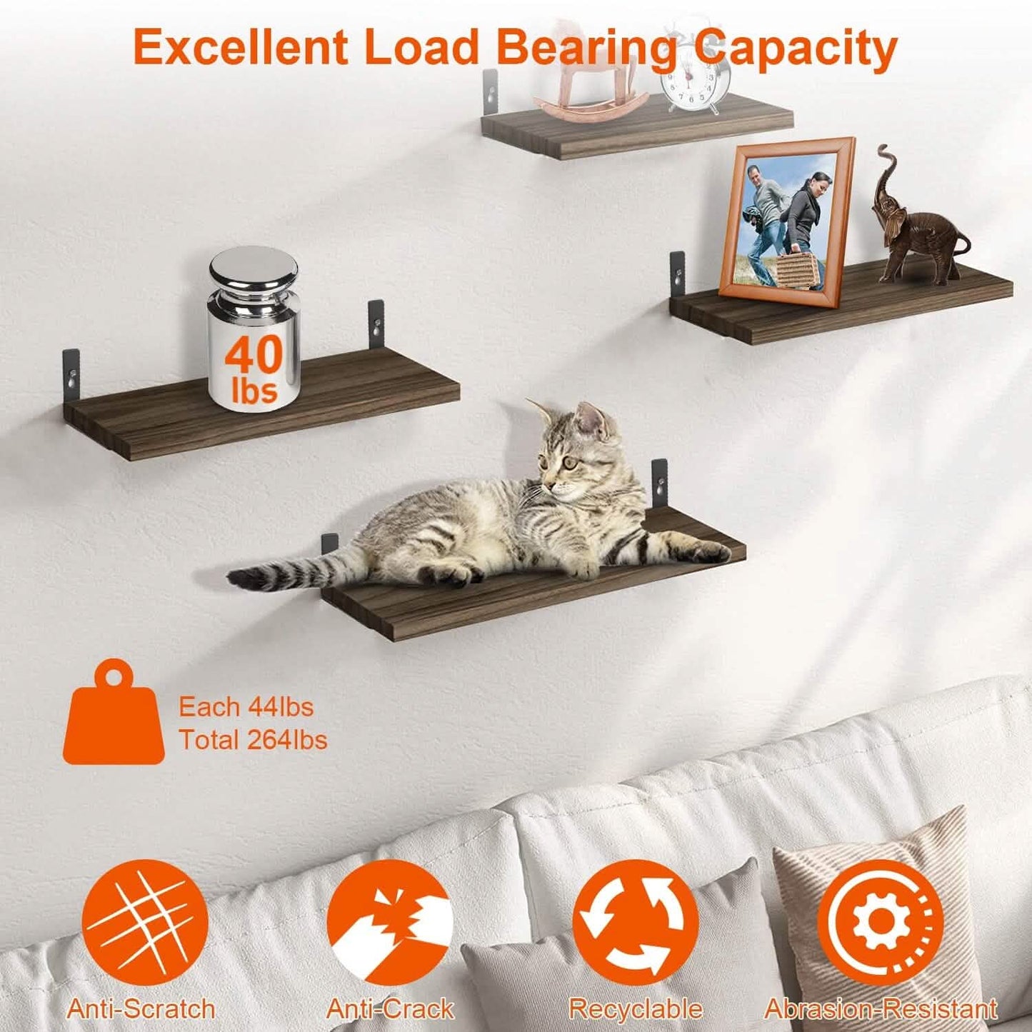 6-Piece Set: Wall Mounted Shelve Wood Storage Metal Bracket Display DailySale