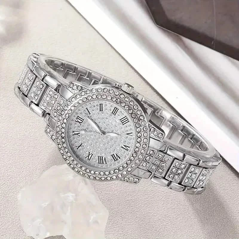 6-Pieces: Elegant Women's Jewelry Set with Quartz Roman Numerals Watch DailySale