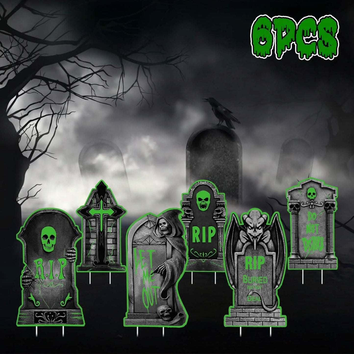 6-Pieces: Glow in the Dark Halloween Yard Sign Decorations with 12 Stakes DailySale