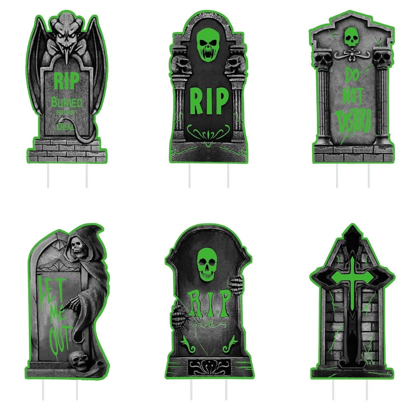6-Pieces: Glow in the Dark Halloween Yard Sign Decorations with 12 Stakes DailySale