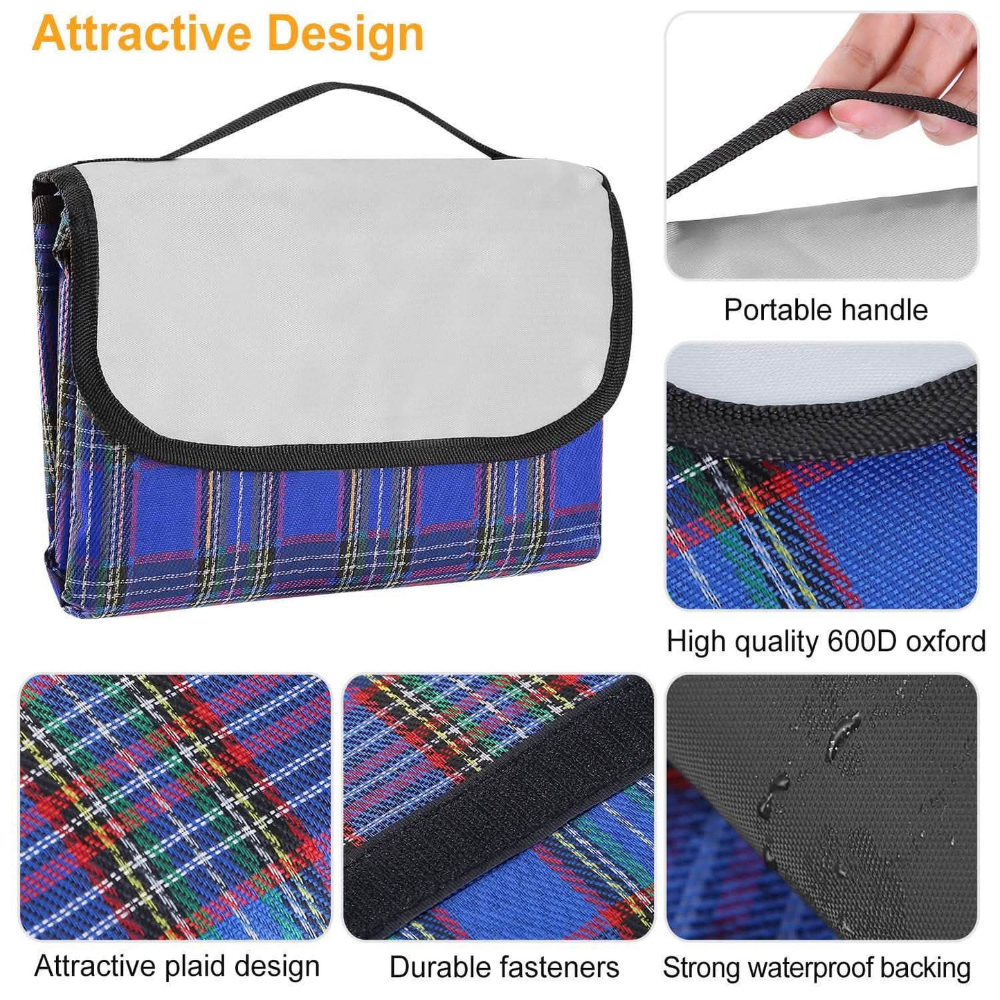 60" x 78" Foldable Waterproof Picnic Blanket with Strap DailySale