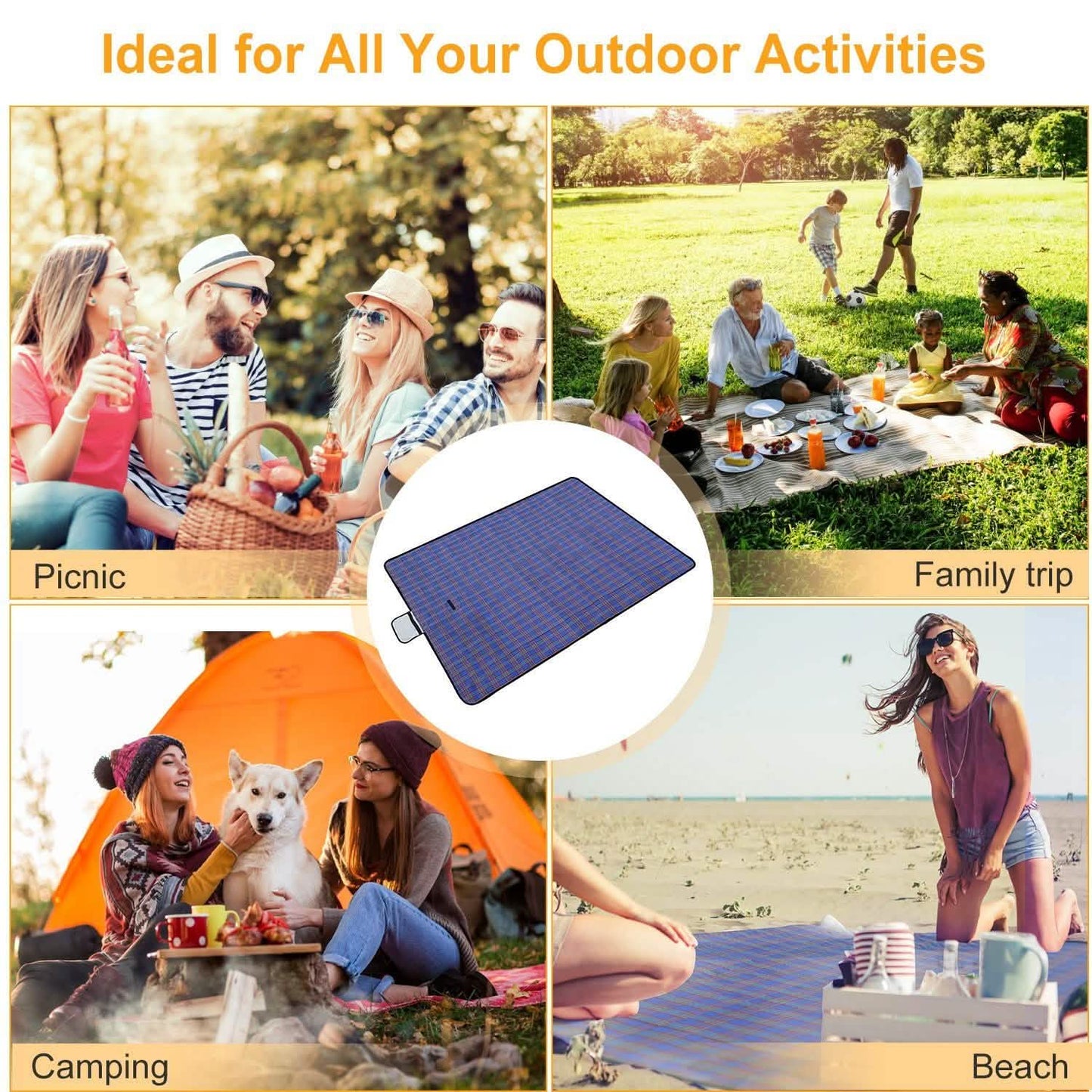 60" x 78" Foldable Waterproof Picnic Blanket with Strap DailySale