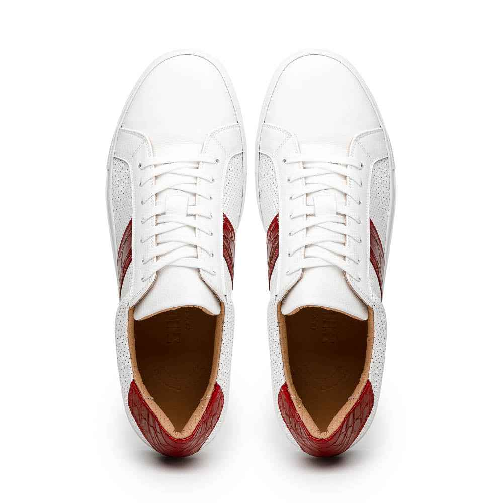 61-101-RED OLYMPIAS Italian Calfskin and Crocodile Stripe, Red