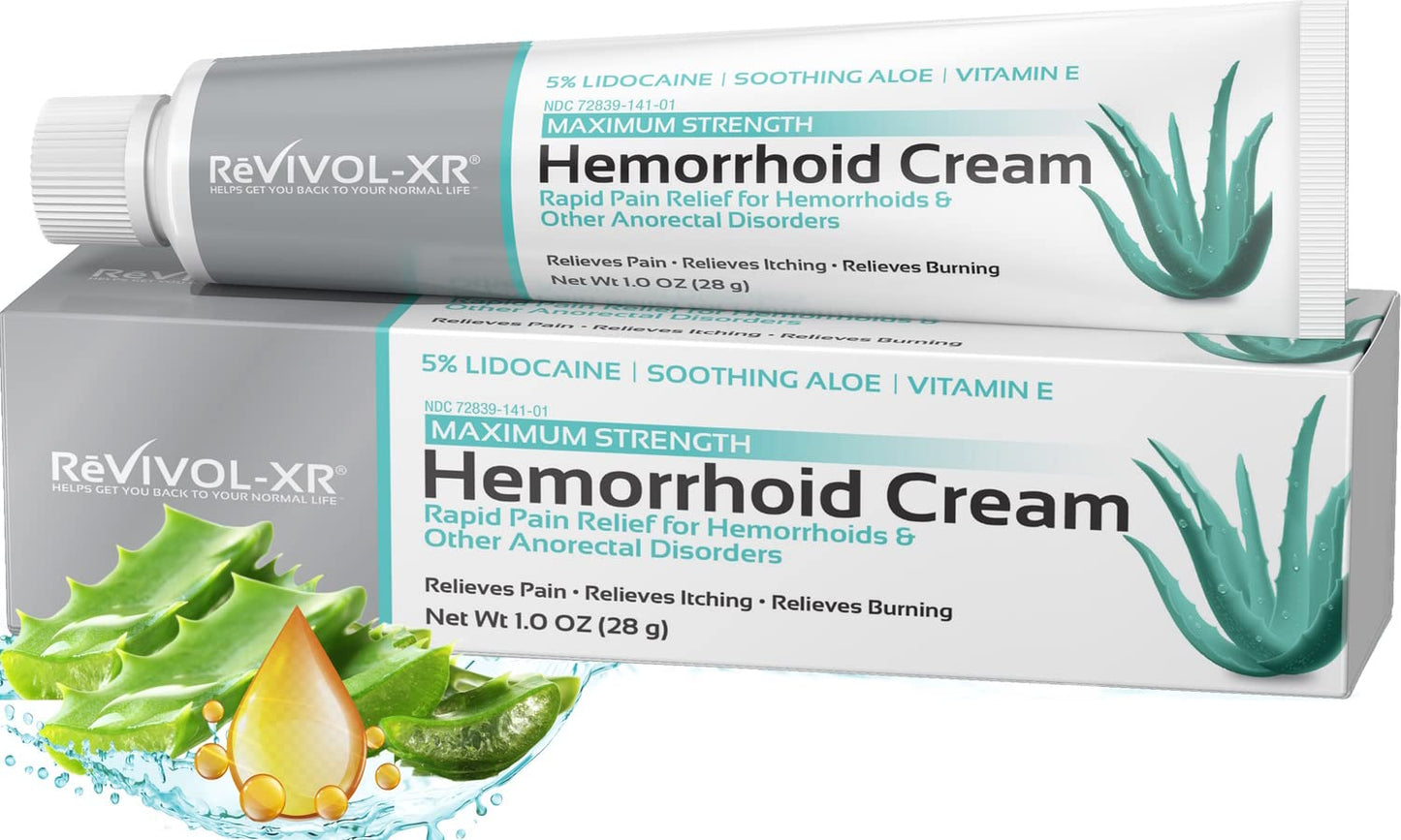 REVIVOL-XR Advanced Hemorrhoid Treatment. 5% Lidocaine + Shrinks + Protects Skin + Aloe + Witch Hazel + Botanicals, External & Internal Use. Most Complete OTC Ointment + Fissure Cream. Made in USA. Fashionbuy