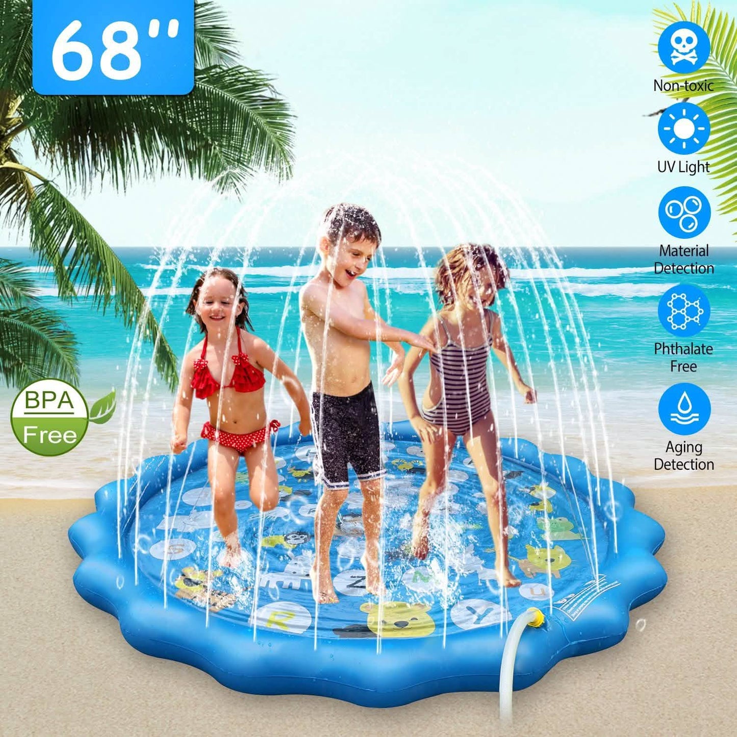 68" Inflatable Blow Up Pool Sprinkler Splash Pad For Kids DailySale