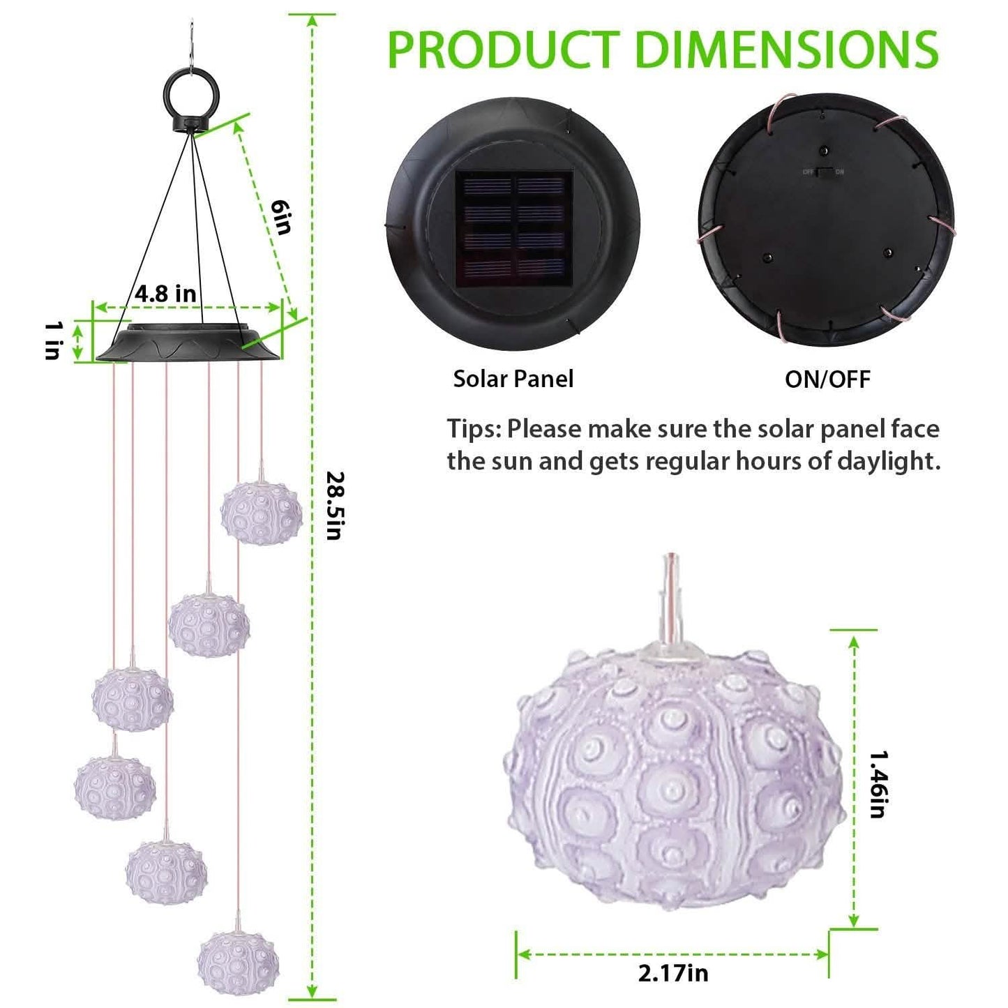 7 Color Changing Solar Wind Chime Lights Sea Urchins Decorative Lamp DailySale