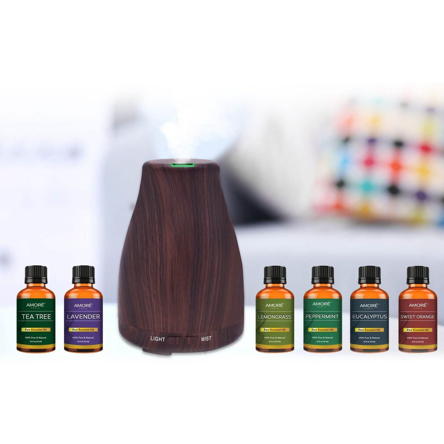 7-Piece Set: Natural Wood Grain Cool Mist Aromatherapy Diffuser With Essential Oil DailySale