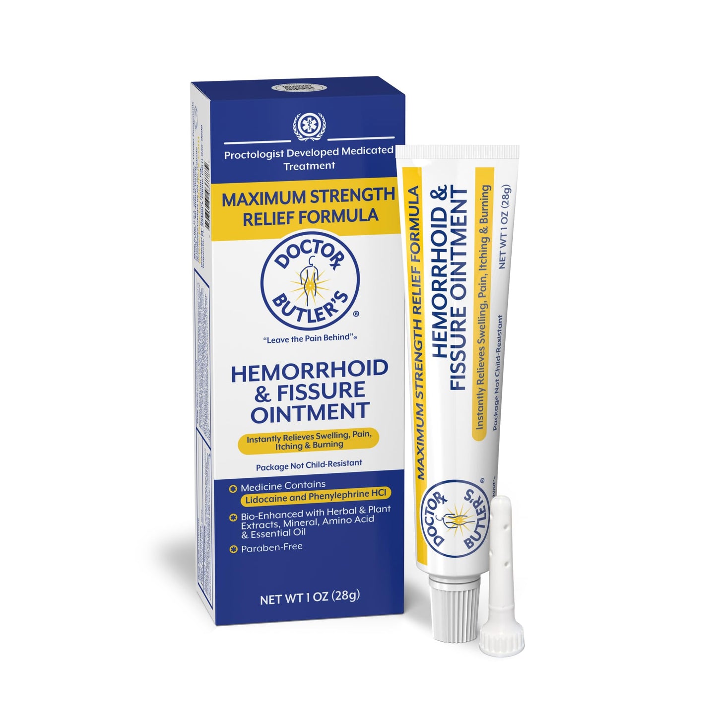 Doctor Butler's Hemorrhoid & Fissure Ointment - Hemorrhoid Cream with Lidocaine and Phenylephrine HCl for Fast-Acting Relief of Pain, Swelling, Discomfort, and Itching (1 oz) Fashionbuy