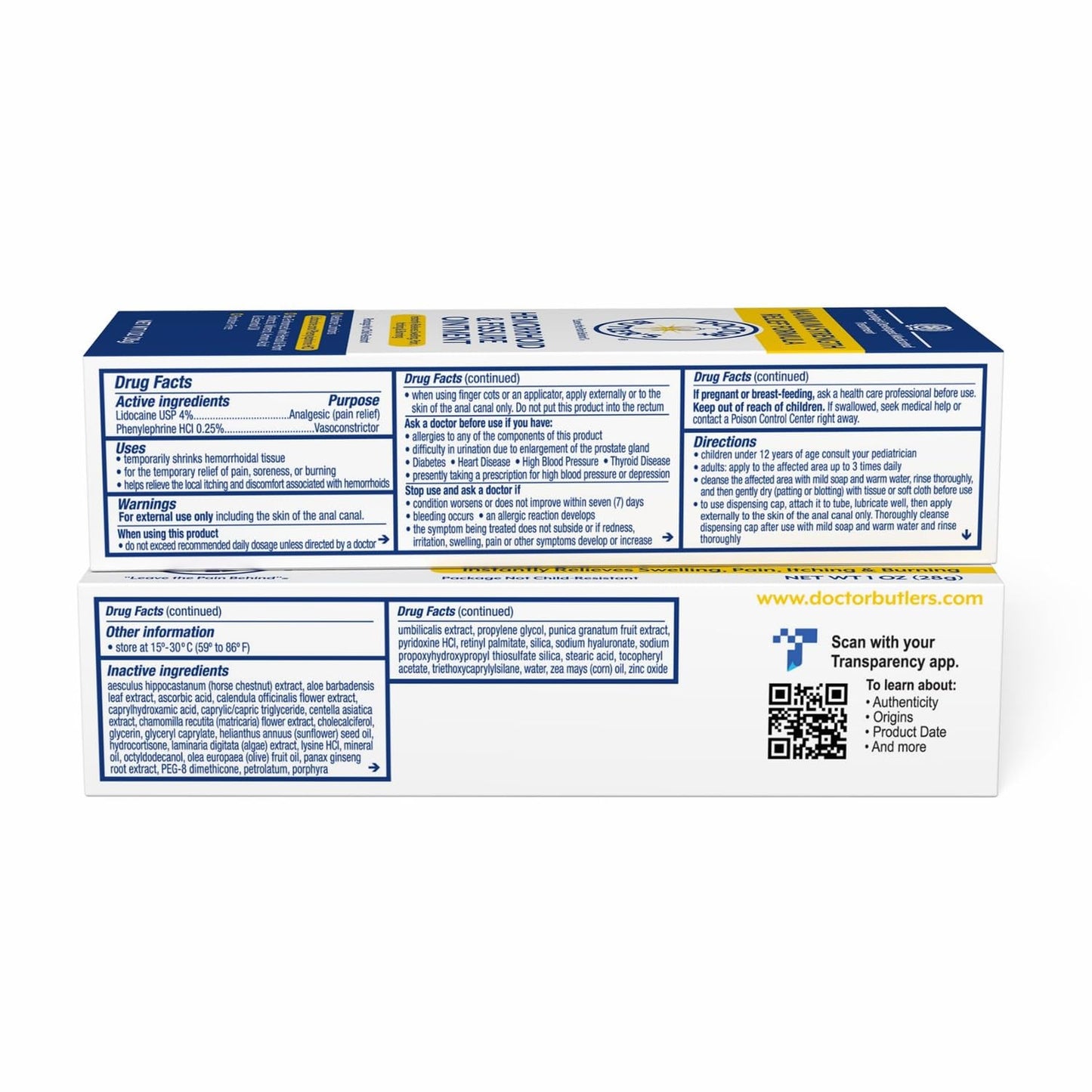 Doctor Butler's Hemorrhoid & Fissure Ointment - Hemorrhoid Cream with Lidocaine and Phenylephrine HCl for Fast-Acting Relief of Pain, Swelling, Discomfort, and Itching (1 oz) Fashionbuy