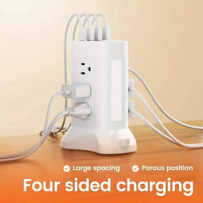 14-in-1 Power Strip Tower with 4 USB Ports & 9 AC Outlets, 10ft Extension Cable, Adjustable 3-Color Night Light DailySale