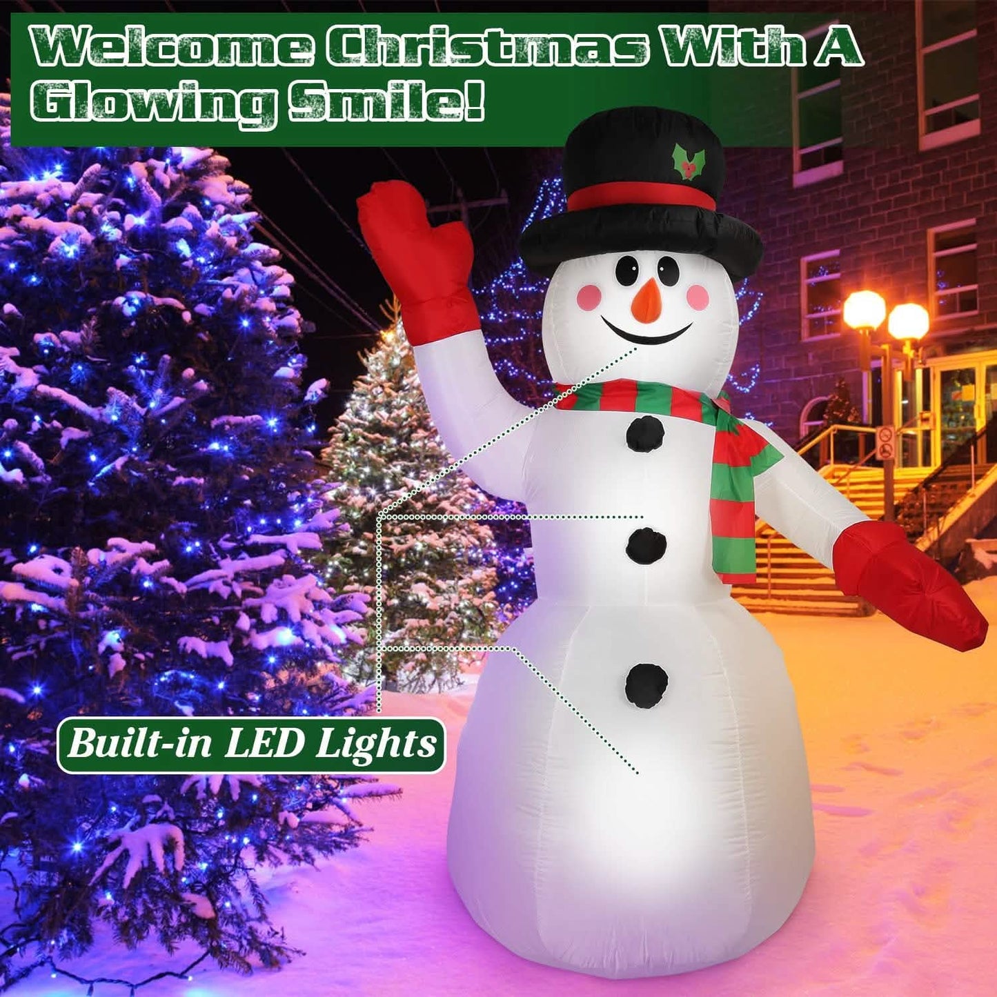 7.9ft Christmas Inflatable Giant Snowman Blow Up with LED Lights Hat Scarf DailySale