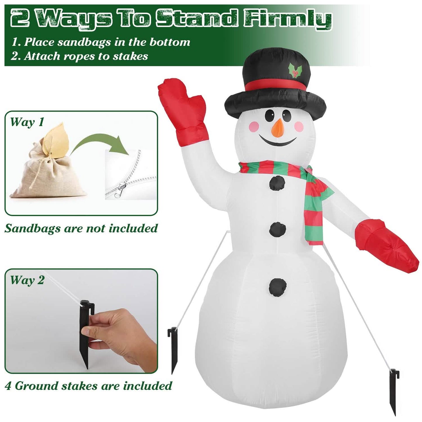 7.9ft Christmas Inflatable Giant Snowman Blow Up with LED Lights Hat Scarf DailySale