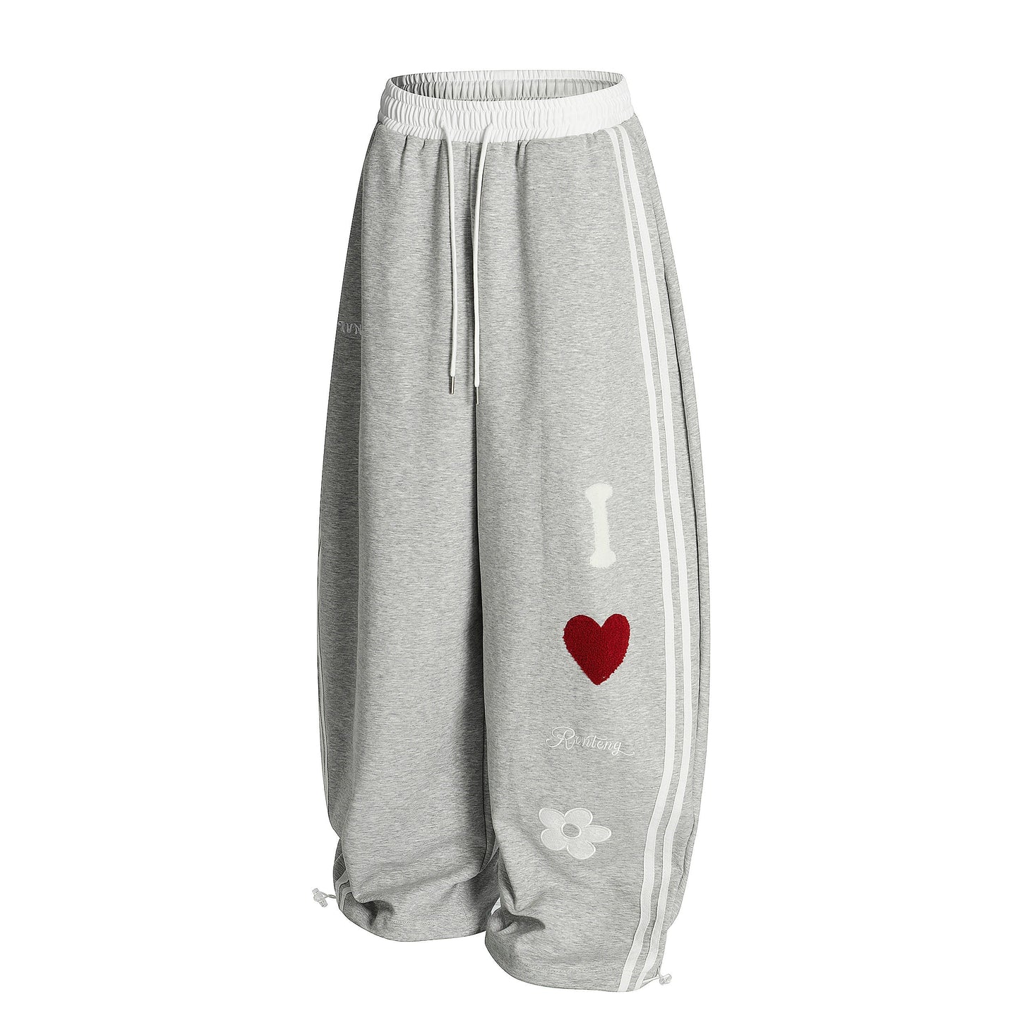Love Track | Heart Patch Wide-Leg Track Pants - Luxuryurbanwear