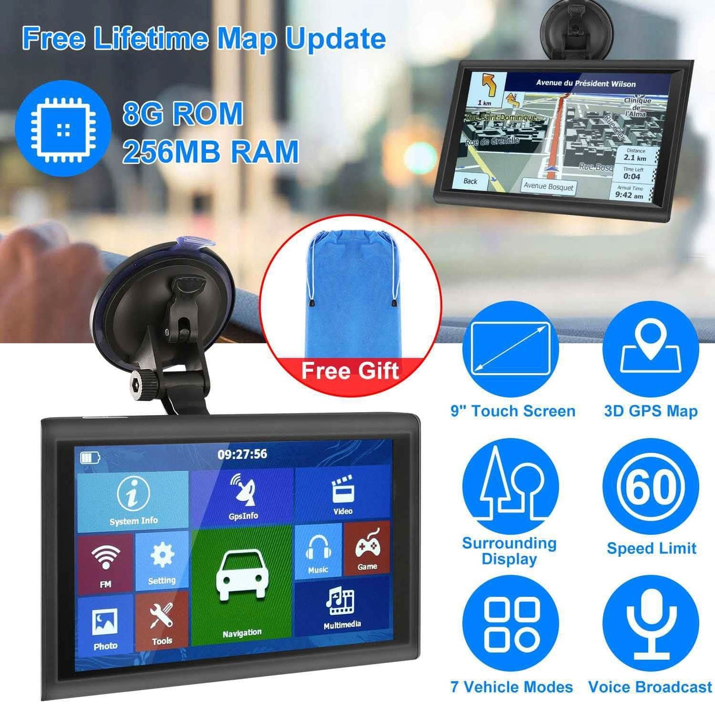 9" Car GPS Navigation - 8GB Touch Screen Vehicle Navigator DailySale