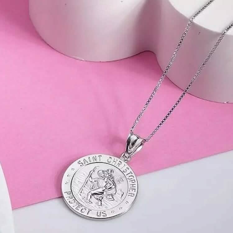 925 Sterling Silver 20MM Saint Christopher Religious Pendant Necklace DailySale