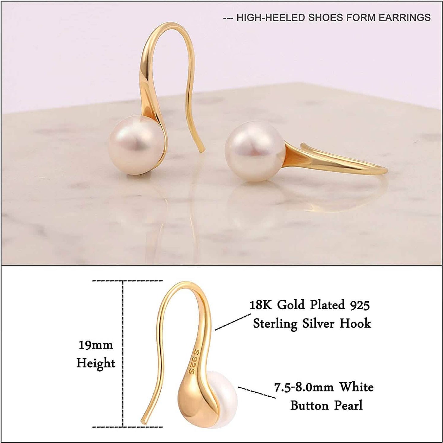 925 Sterling Silver 7.5-8mm White Freshwater Cultured Pearl Dangle Drop Earrings DailySale