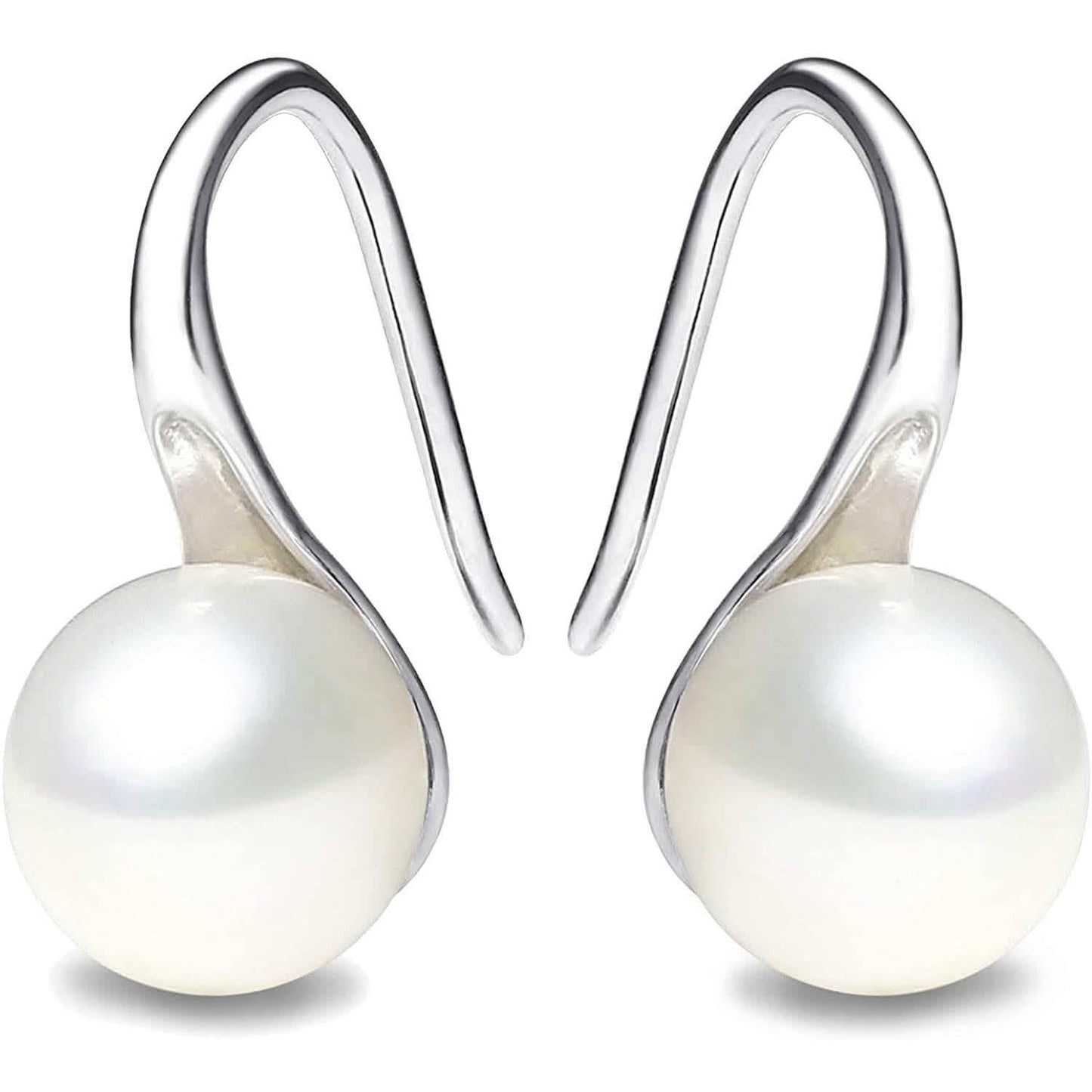 925 Sterling Silver 7.5-8mm White Freshwater Cultured Pearl Dangle Drop Earrings DailySale