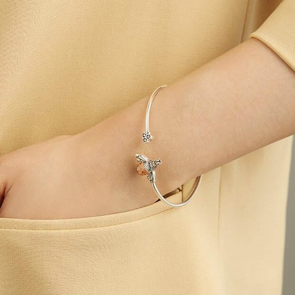925 Sterling Silver Bee Shape Cubic Zirconia and Austria Crystal Cuff Bracelet DailySale