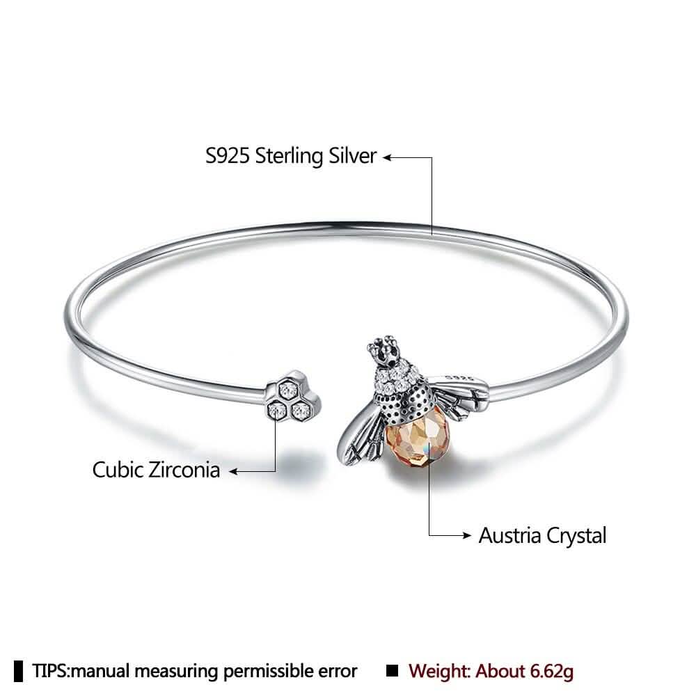 925 Sterling Silver Bee Shape Cubic Zirconia and Austria Crystal Cuff Bracelet DailySale