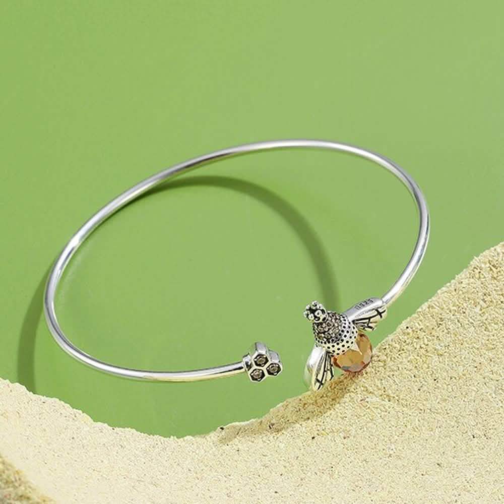 925 Sterling Silver Bee Shape Cubic Zirconia and Austria Crystal Cuff Bracelet DailySale