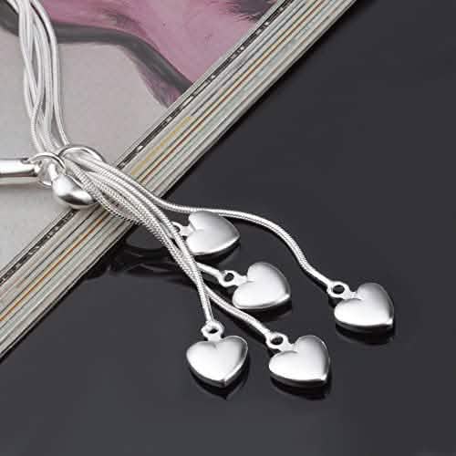 .925 Sterling Silver Five-Line Chain with Five-Heart Bracelet DailySale