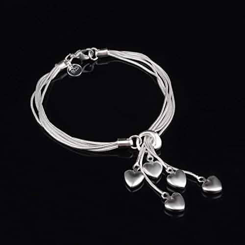 .925 Sterling Silver Five-Line Chain with Five-Heart Bracelet DailySale