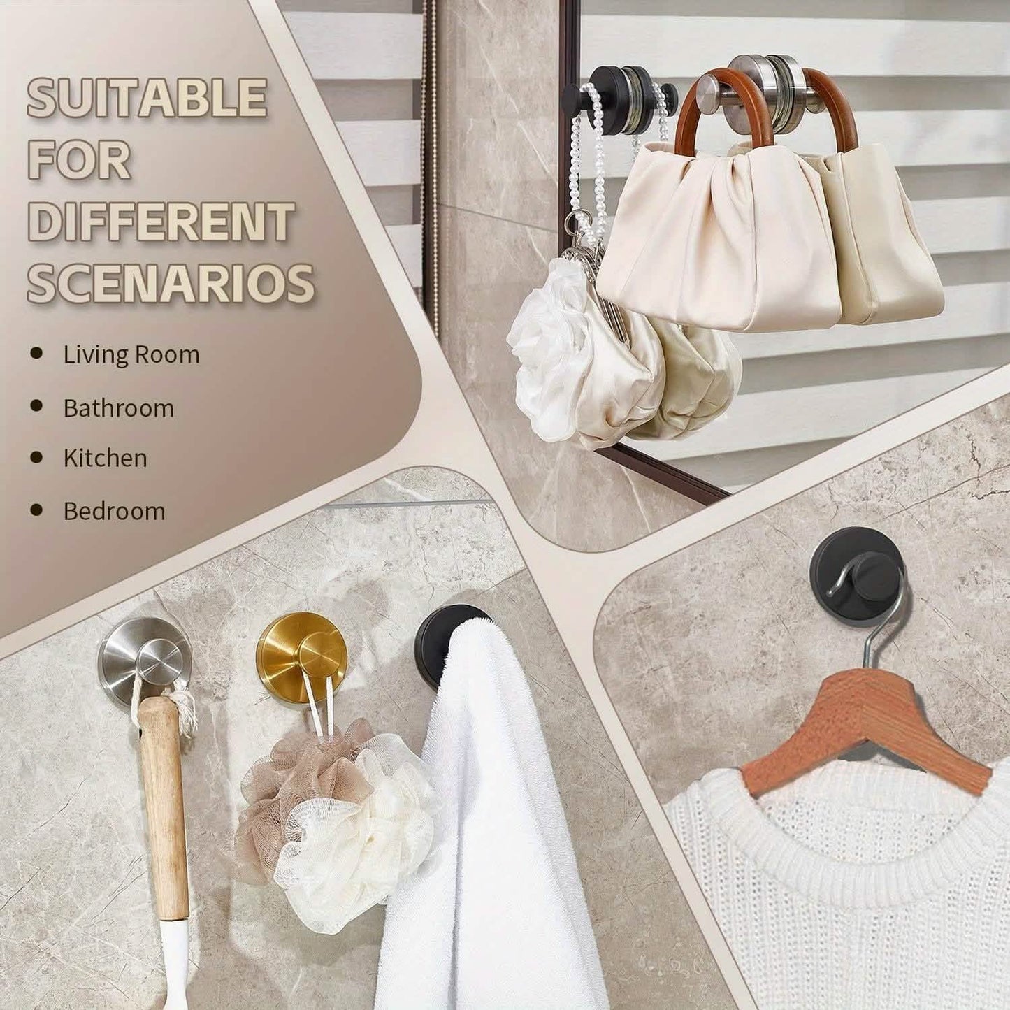 2-Pack: Strong Suction Cup Hooks – Silver Brushed Stainless Steel, No Drilling Required DailySale