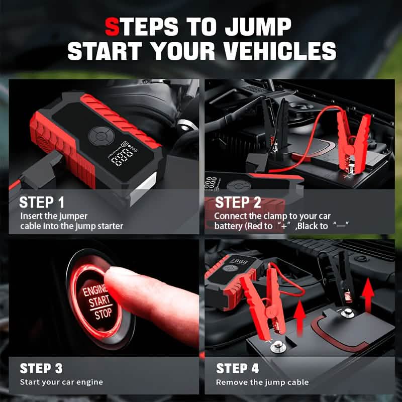Portable 12V Car Jump Starter, Battery Charger, Air Pump (LED Display) DailySale