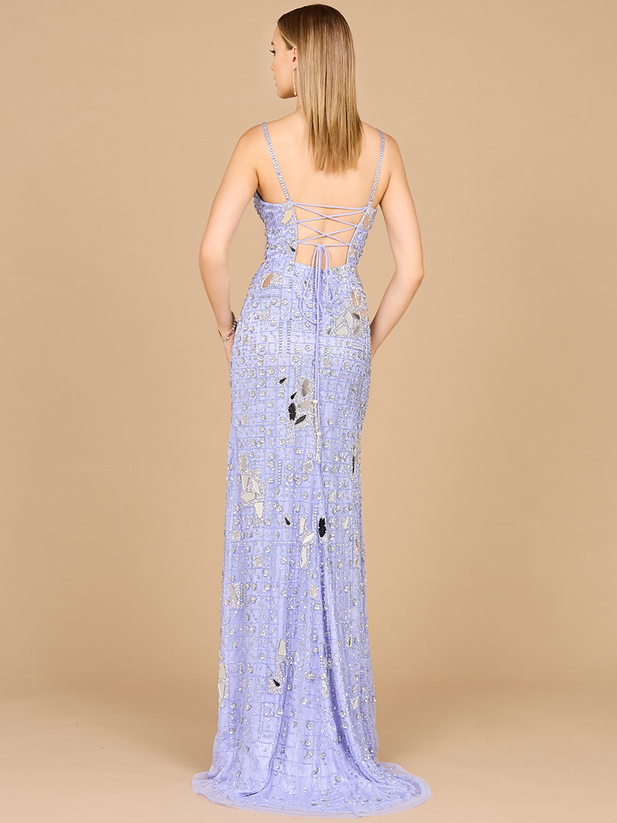Mirror Beaded Gown With High Slit Lara New York