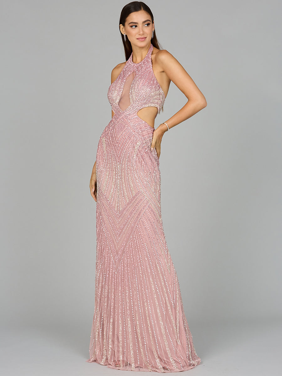 Halter Neck Beaded Dress with Cutouts Lara New York