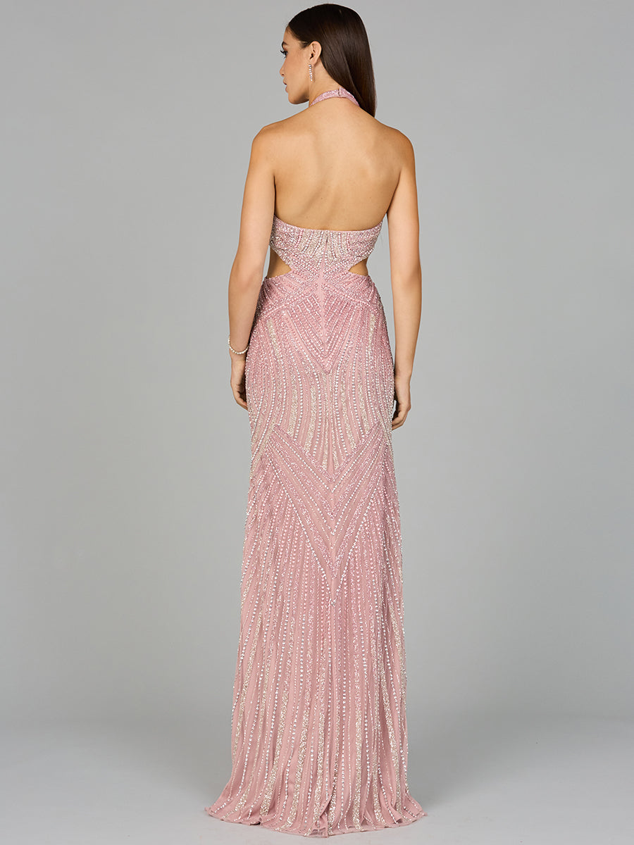 Halter Neck Beaded Dress with Cutouts Lara New York