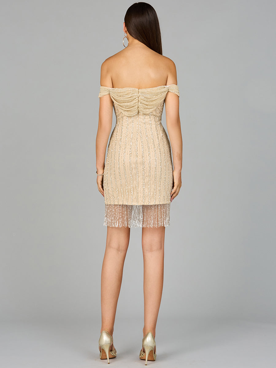 Off Shoulder Fringe Wrap Dress Lara New York