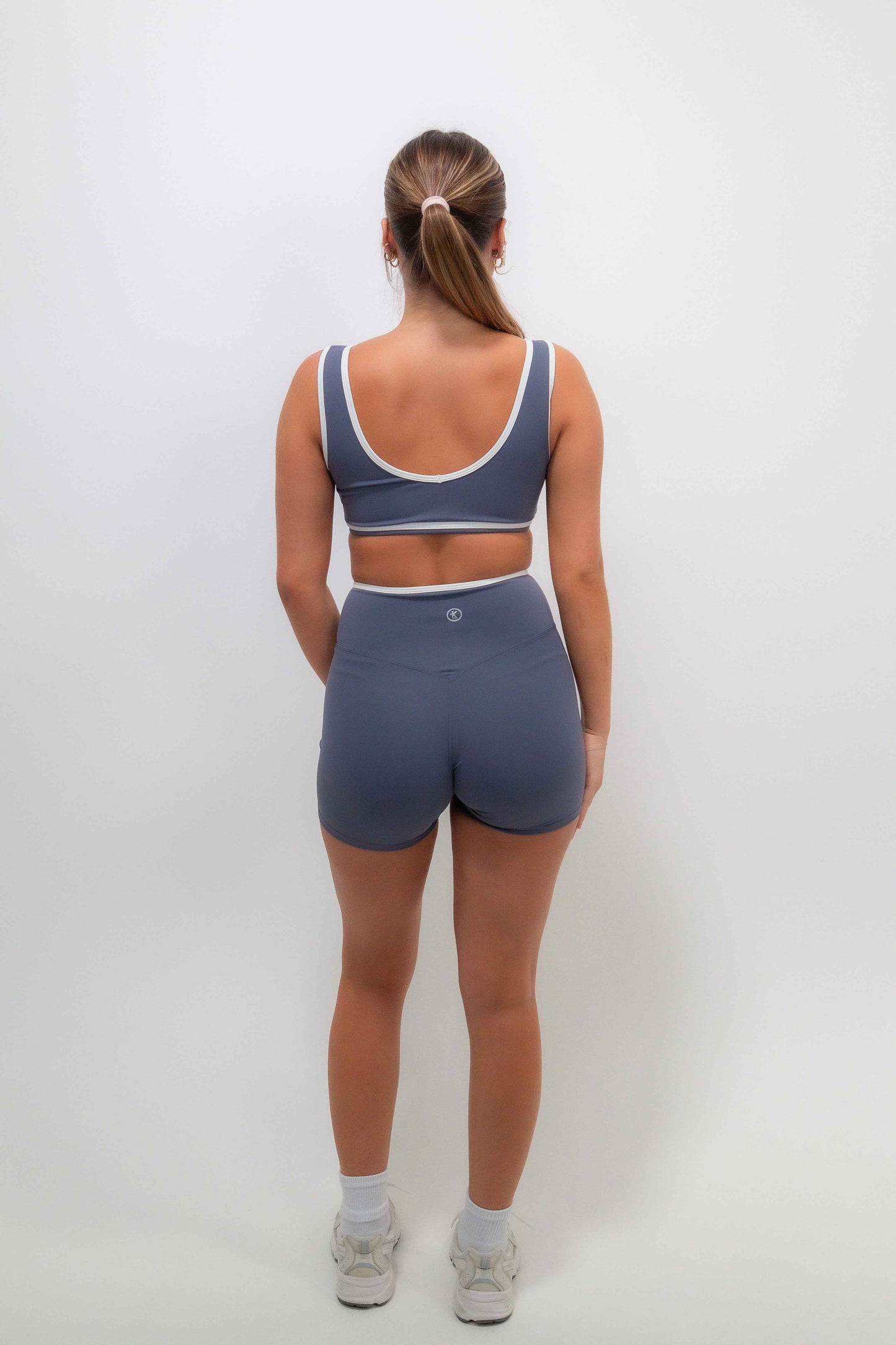 I Am Right Where I Need To Be Slate Blue Butter Sports Bra